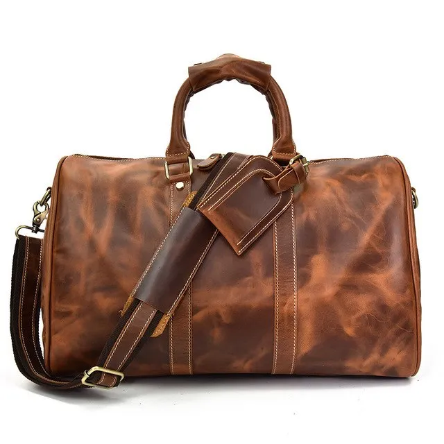 Men Genuine Leather Luggage Travel Bags Overnight Duffel Hangdbag Weekend High-Capacity Tote Boston