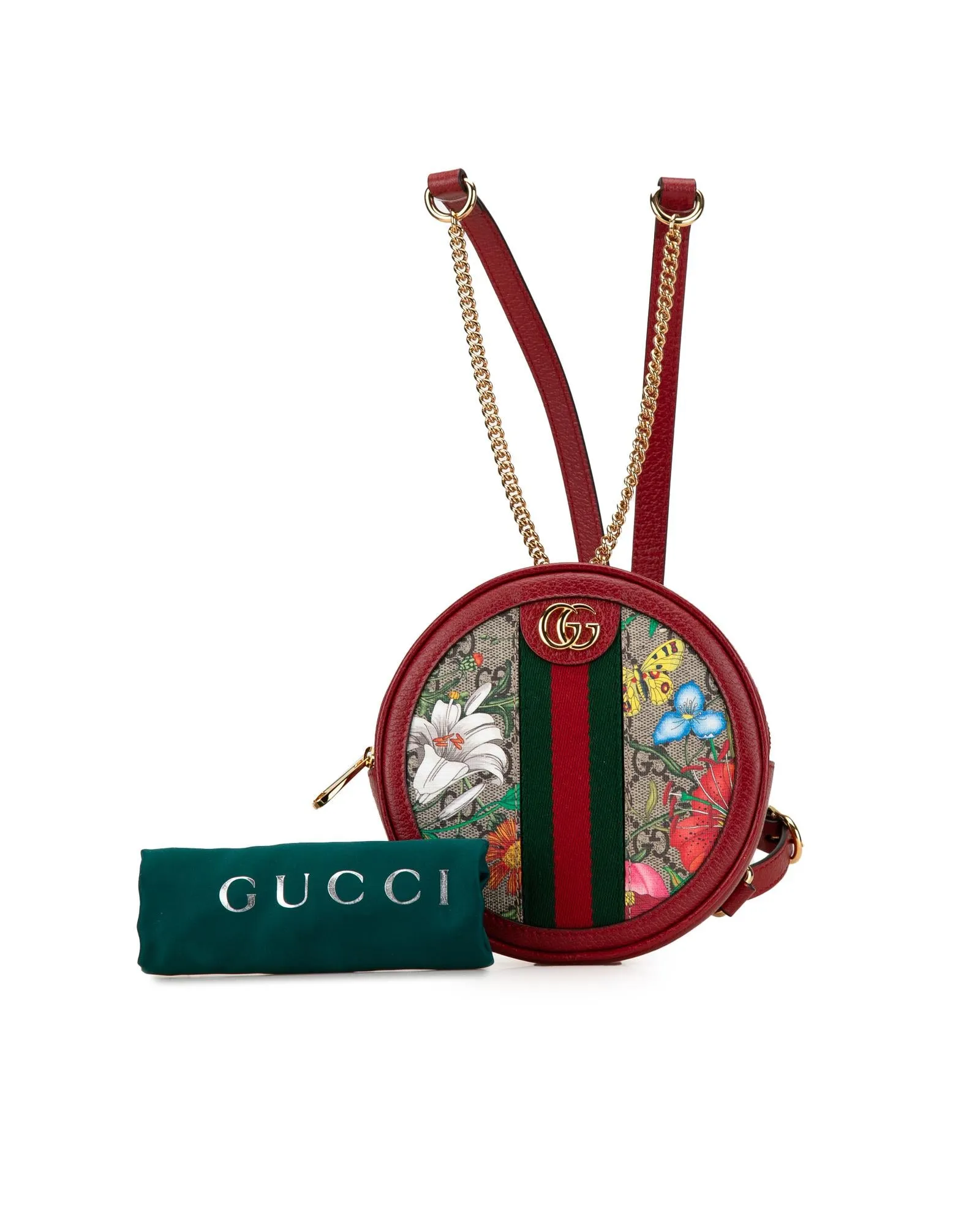 Ophidia Round Backpack with Leather Trim and Interior Slip Pocket