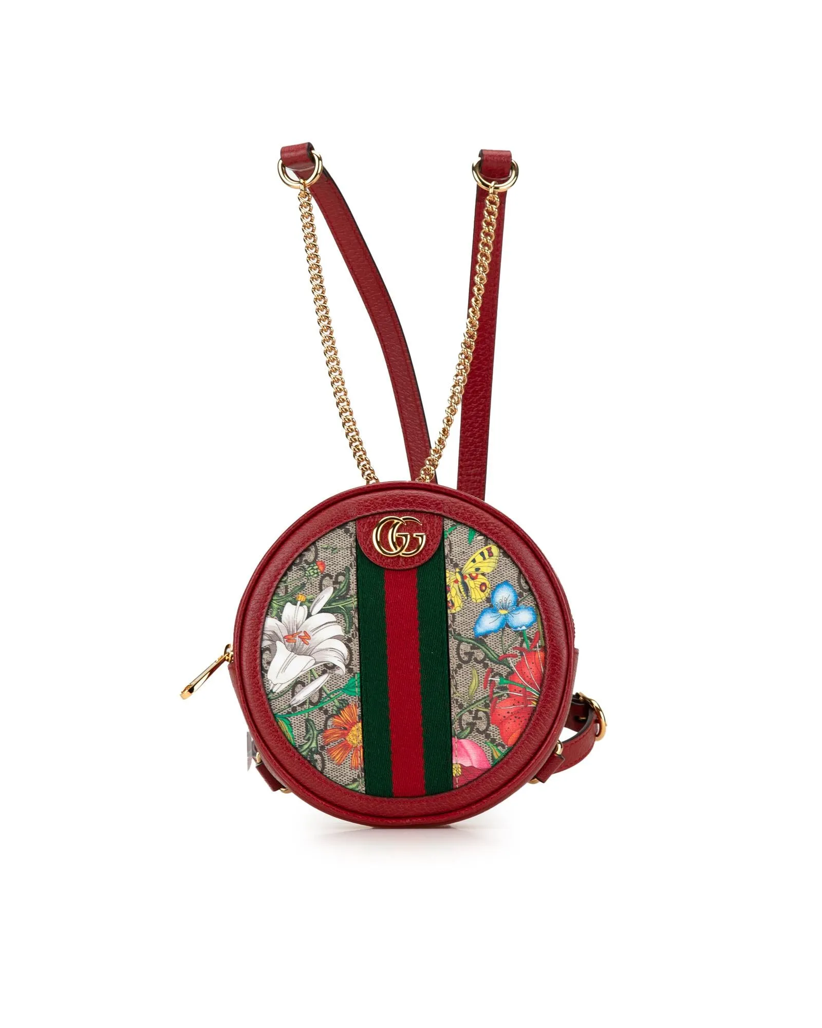 Ophidia Round Backpack with Leather Trim and Interior Slip Pocket