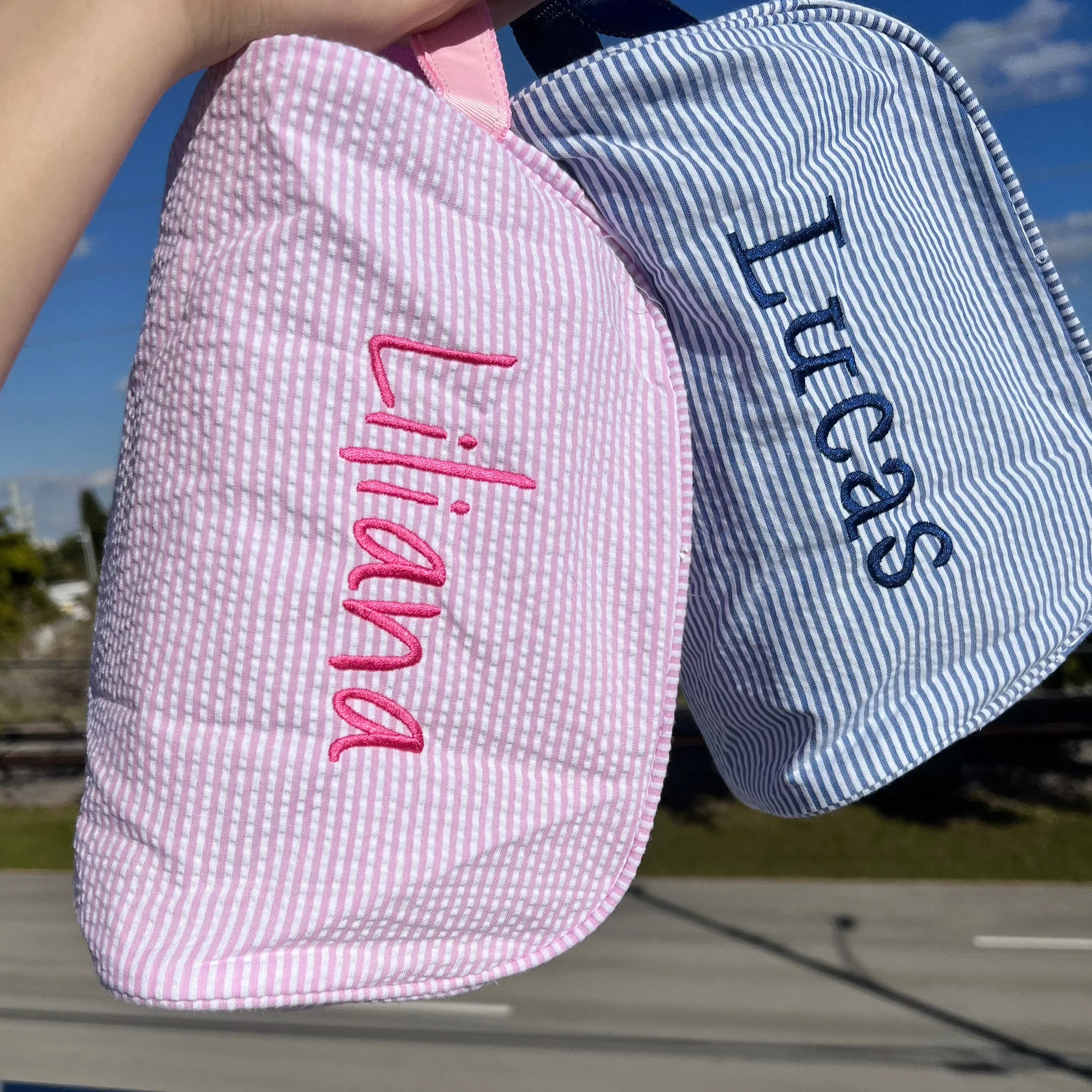 Personalized Seersucker Baby Pink Traveler Pouch