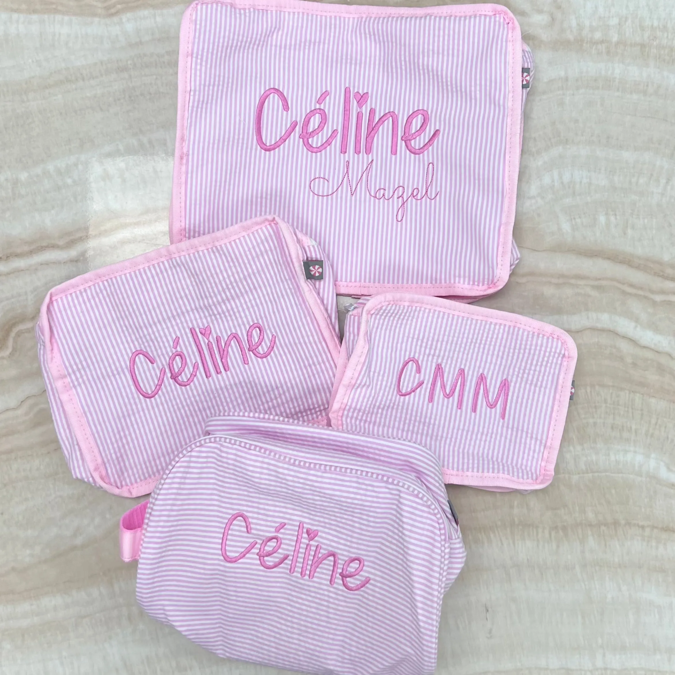 Personalized Seersucker Baby Pink Traveler Pouch