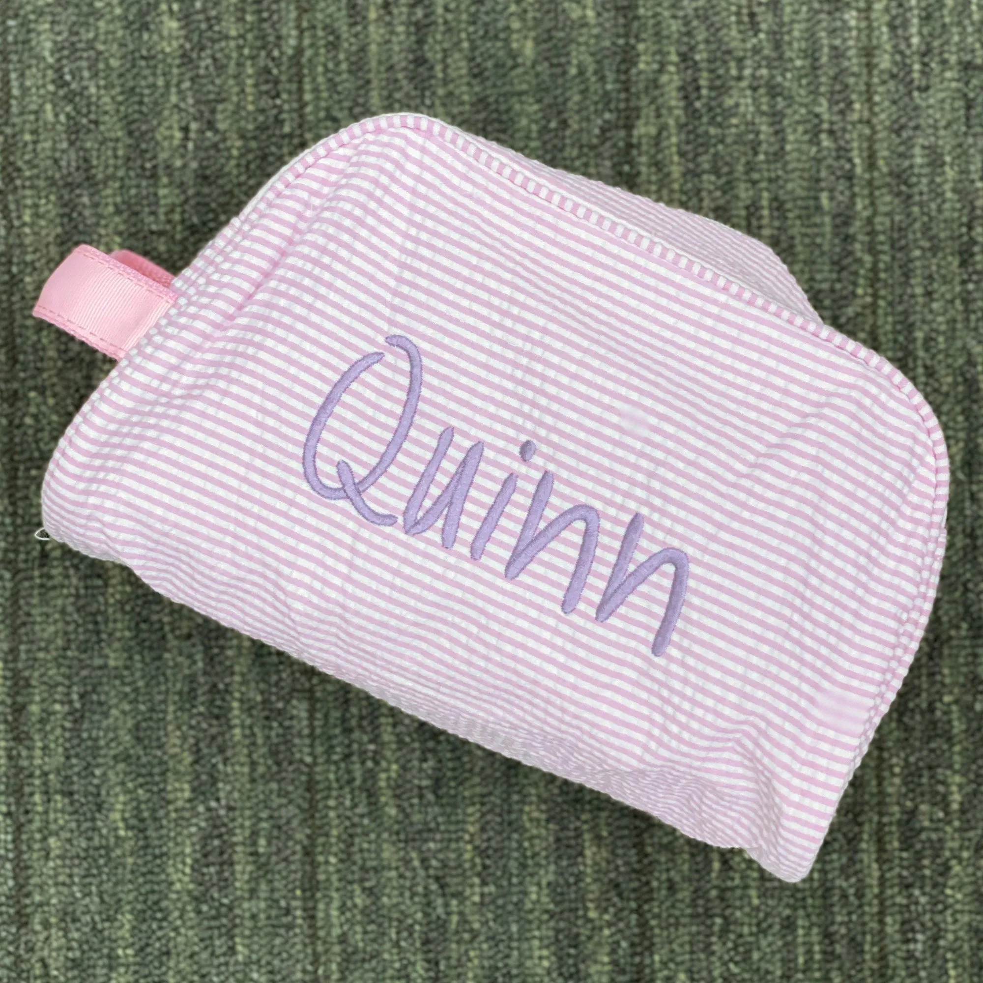 Personalized Seersucker Baby Pink Traveler Pouch