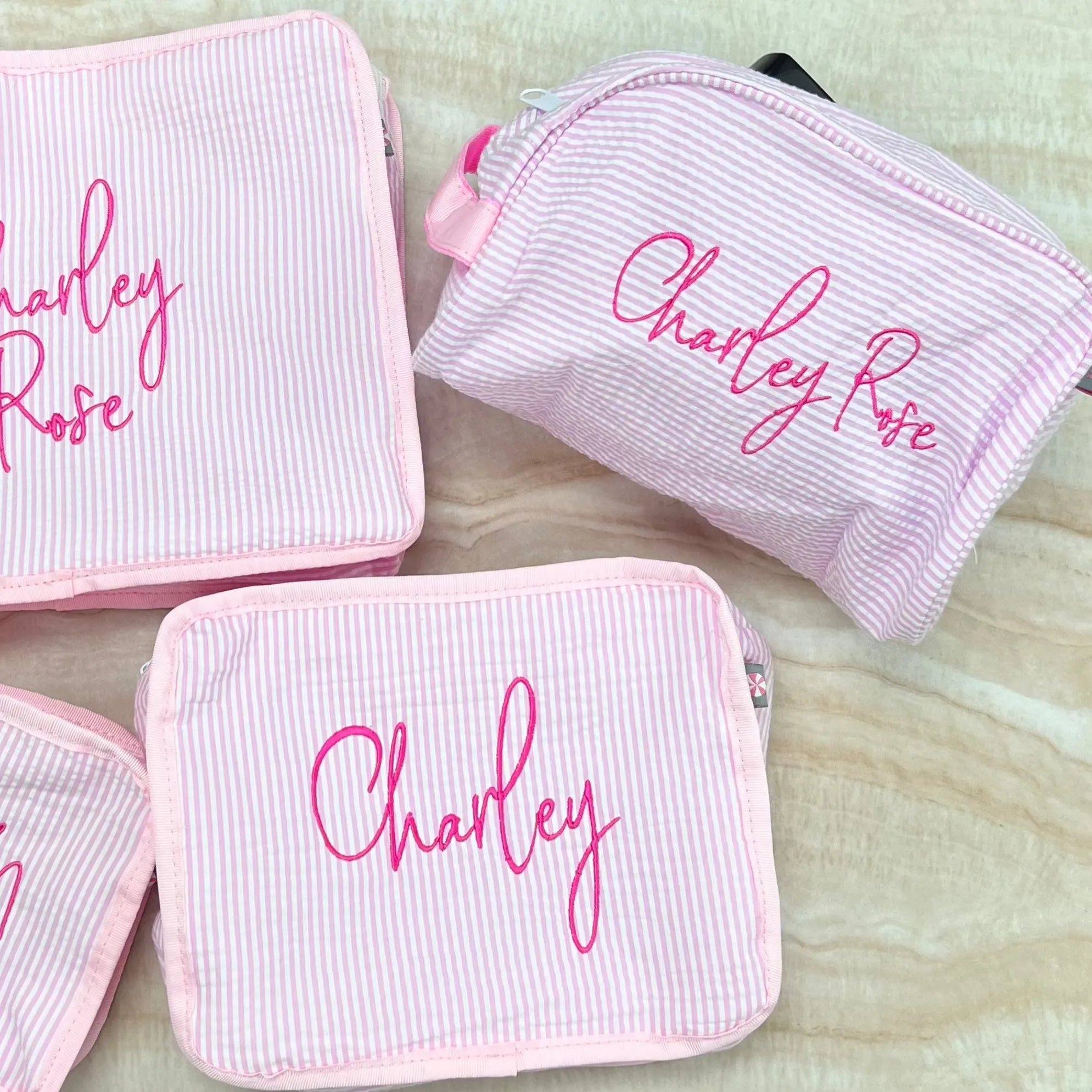 Personalized Seersucker Baby Pink Traveler Pouch