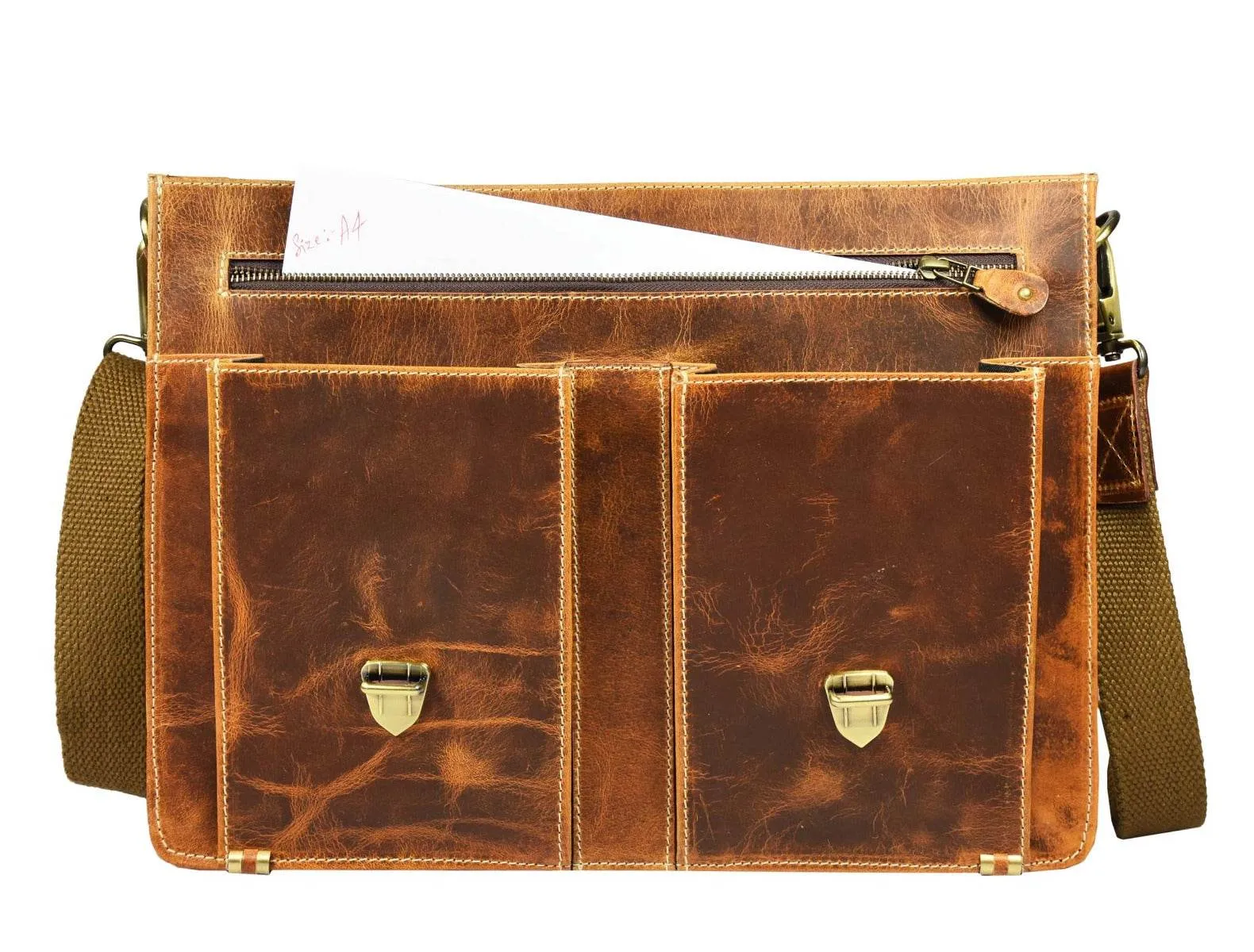 Phoenix Leather Briefcase - Caramel Brown