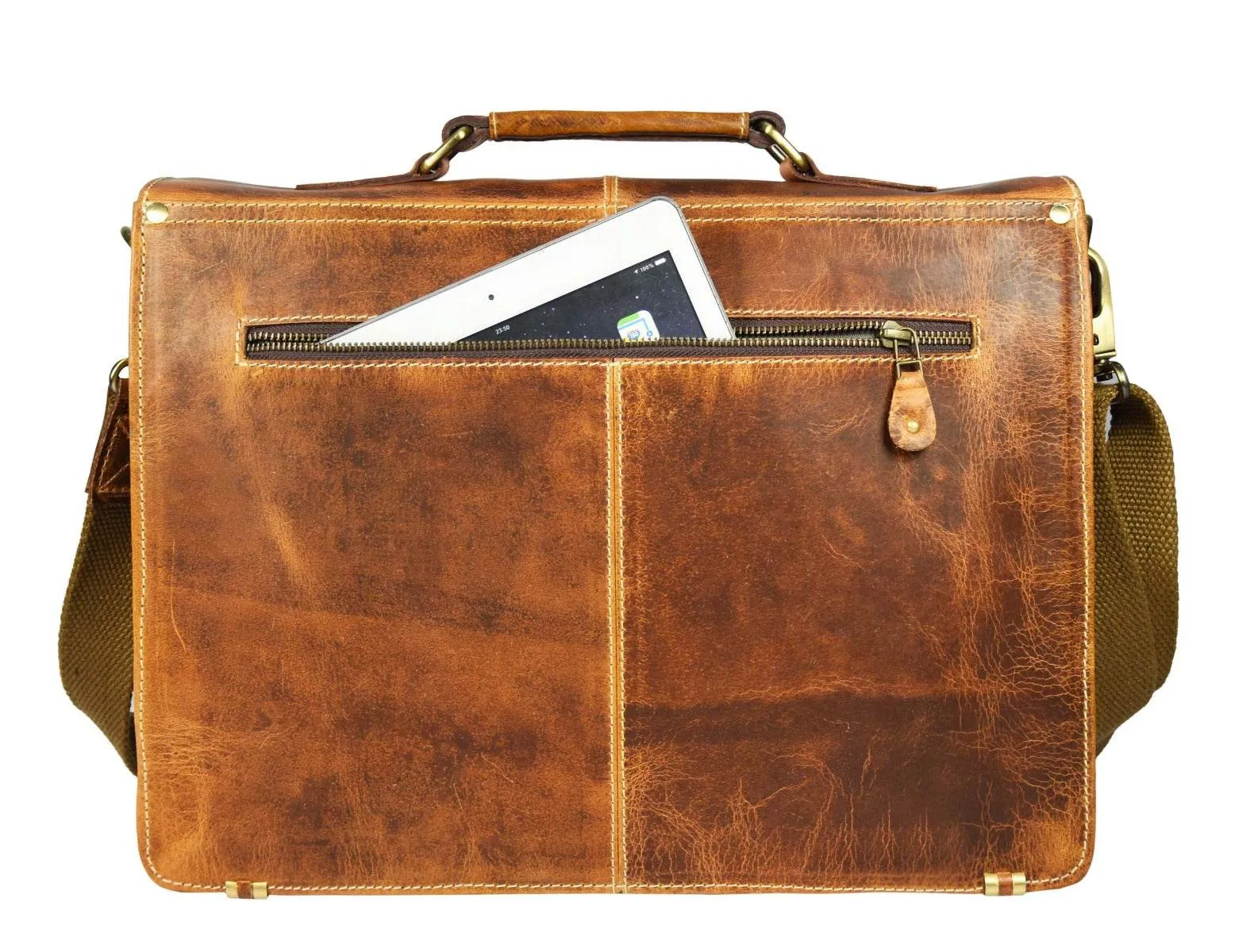 Phoenix Leather Briefcase - Caramel Brown