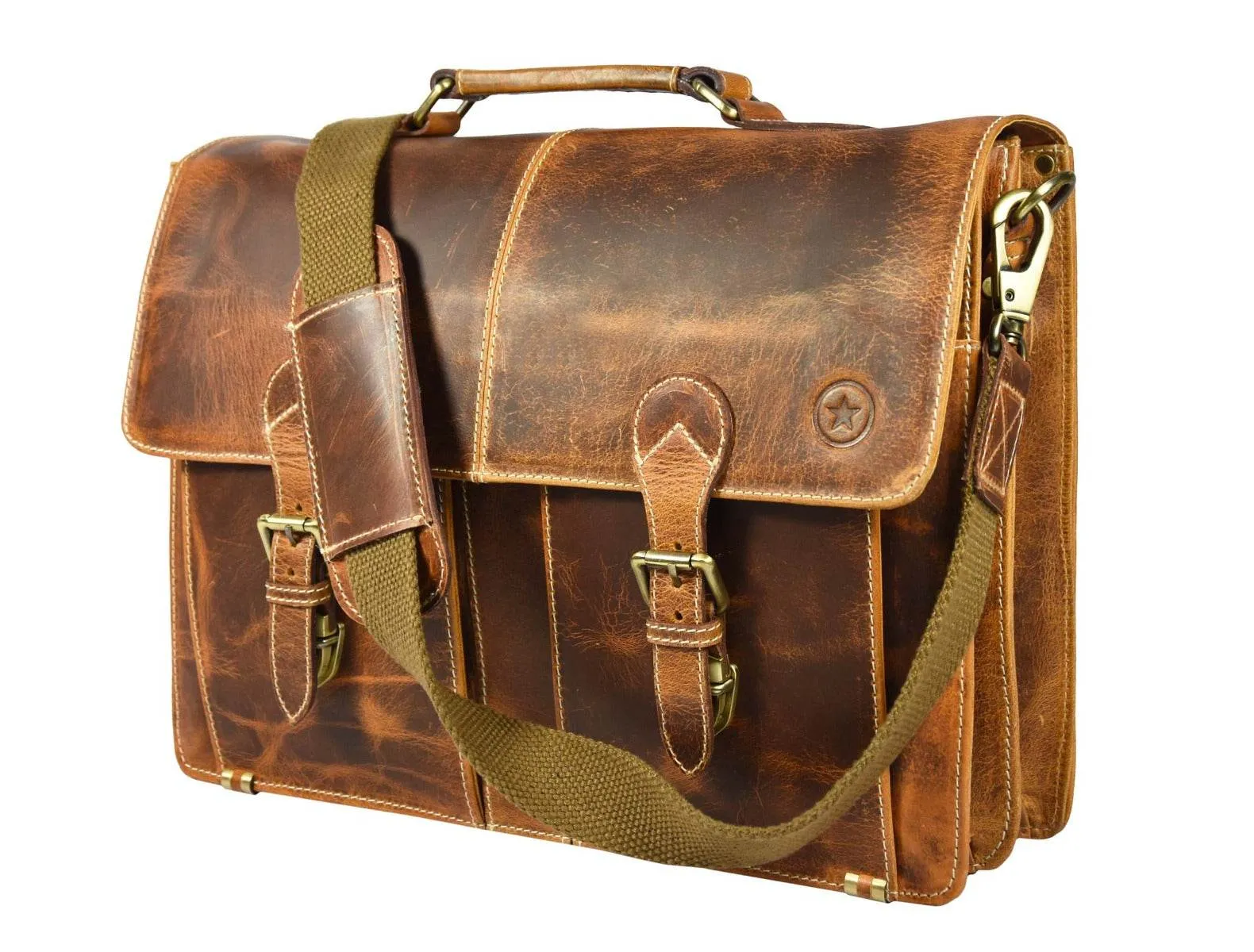 Phoenix Leather Briefcase - Caramel Brown