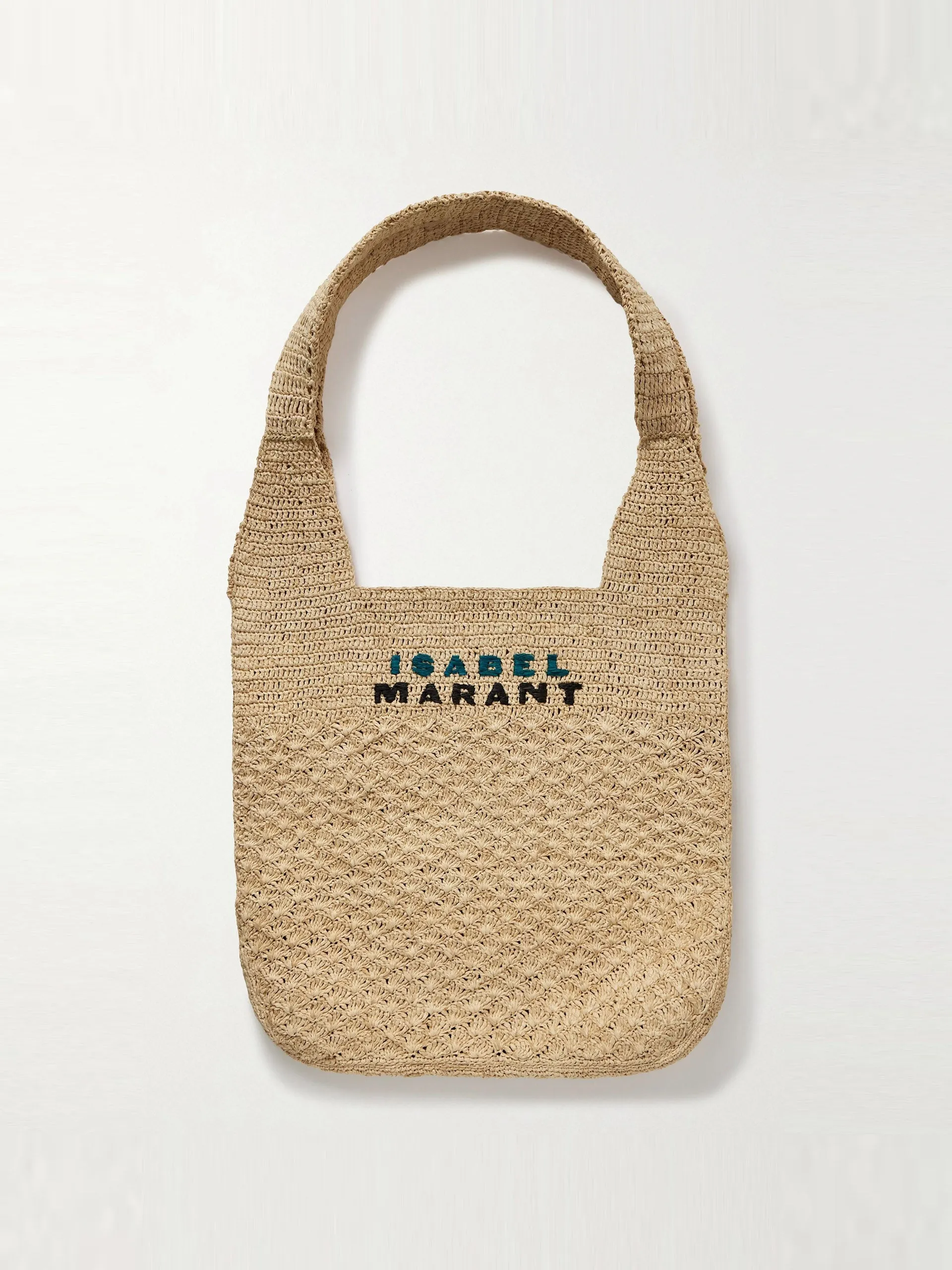 Praia medium embroidered woven raffia tote