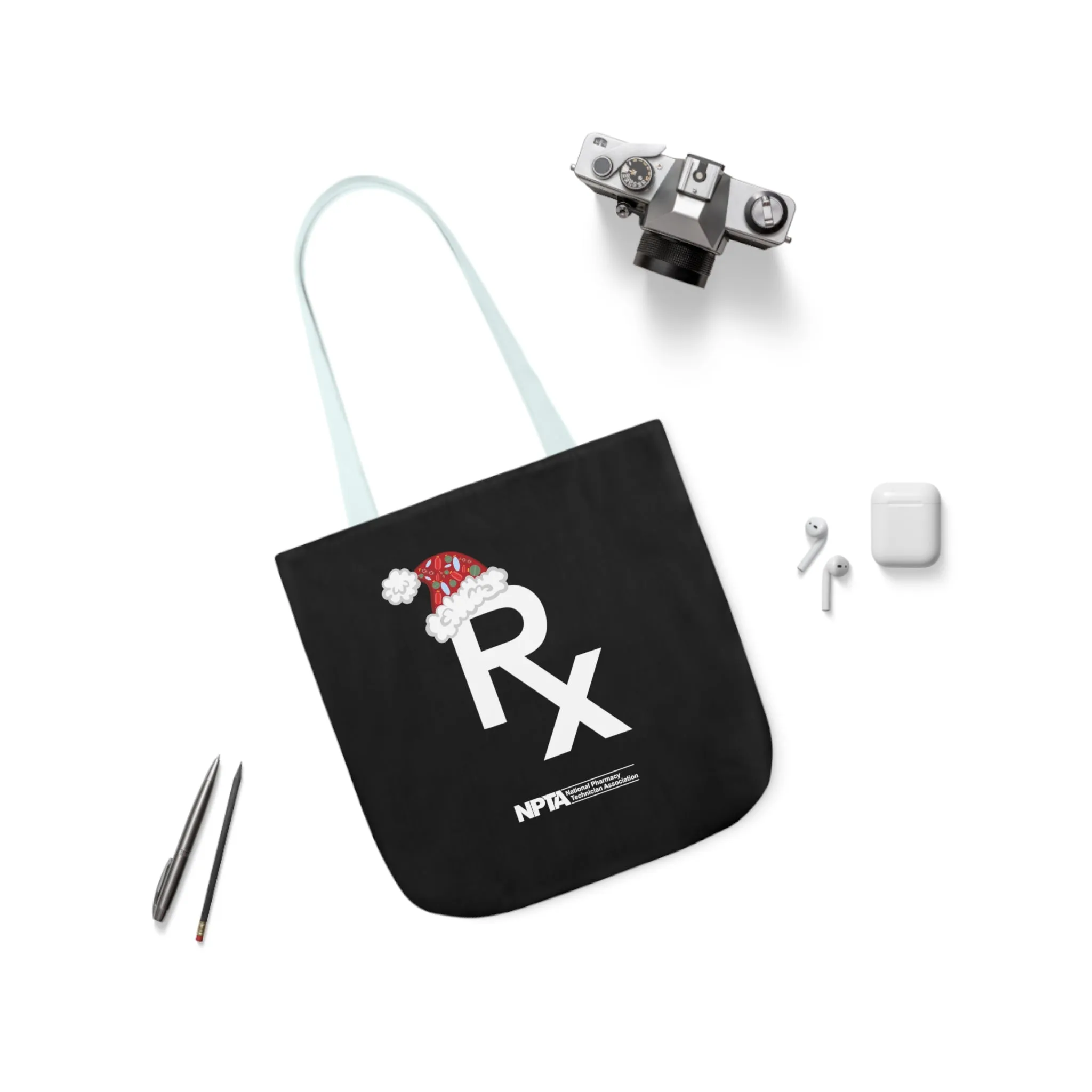 Rx Santa Hat (Black) - Polyester Canvas Tote Bag