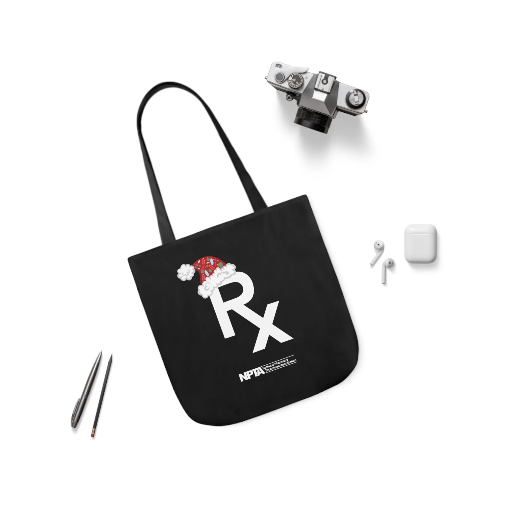 Rx Santa Hat (Black) - Polyester Canvas Tote Bag