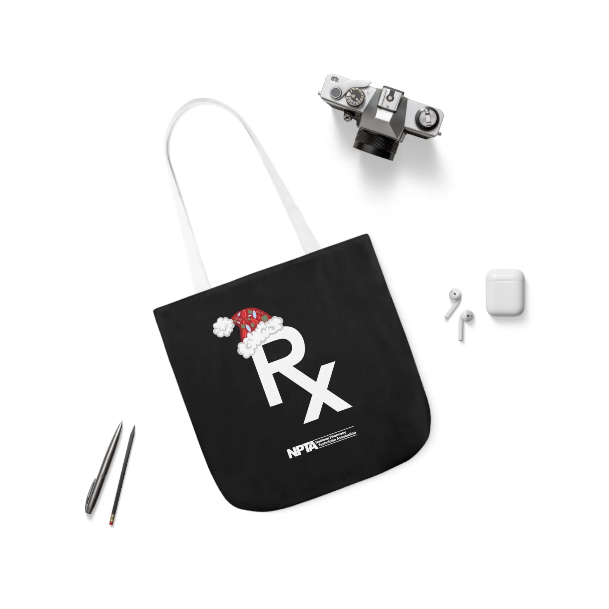 Rx Santa Hat (Black) - Polyester Canvas Tote Bag