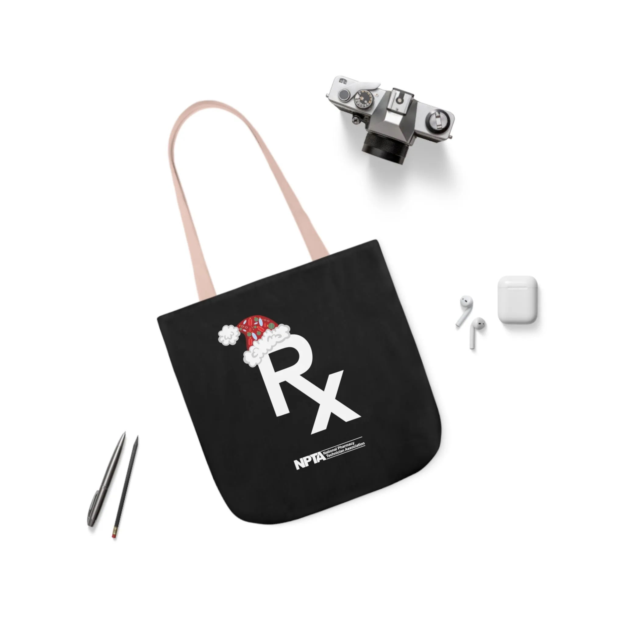 Rx Santa Hat (Black) - Polyester Canvas Tote Bag