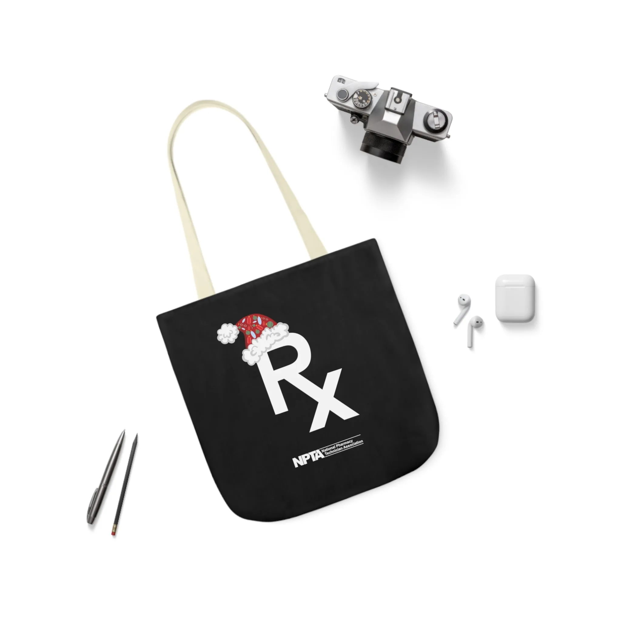 Rx Santa Hat (Black) - Polyester Canvas Tote Bag