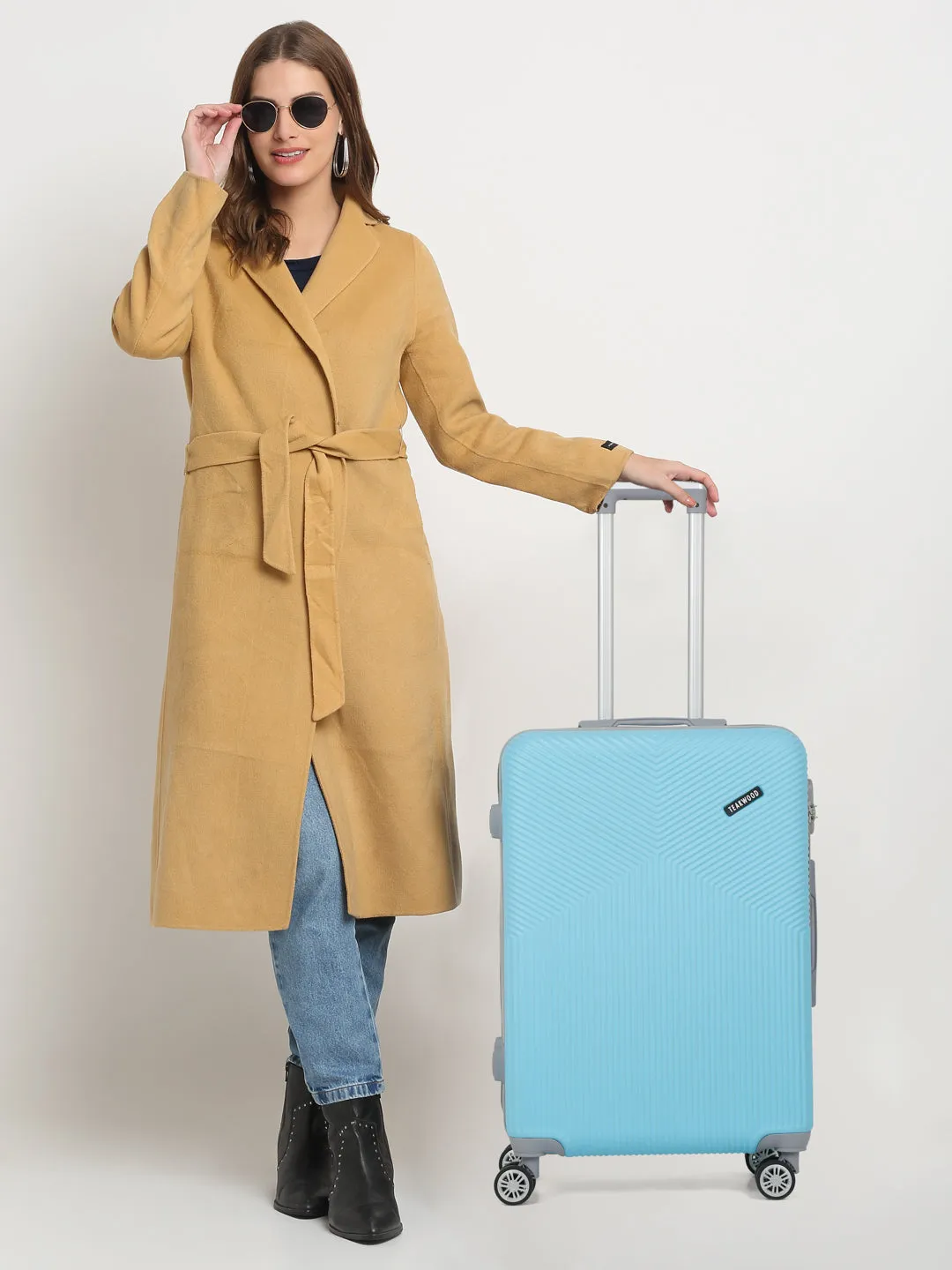 Sea Blue Textured Hard-Sided Trolley Bag