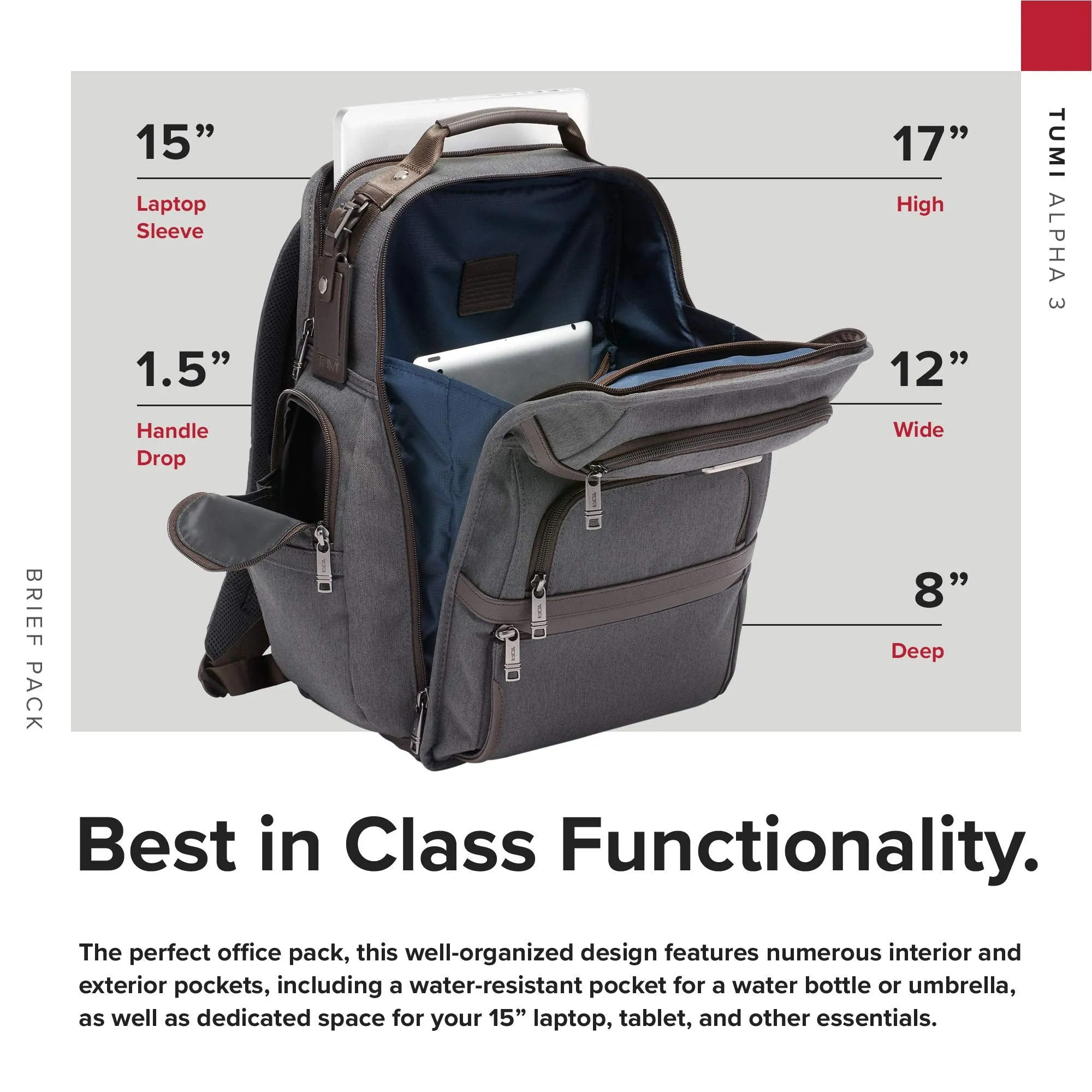 TUMI - Alpha 3 Brief Pack - 15 Inch Computer Backpack for Men and Women - Anthracite