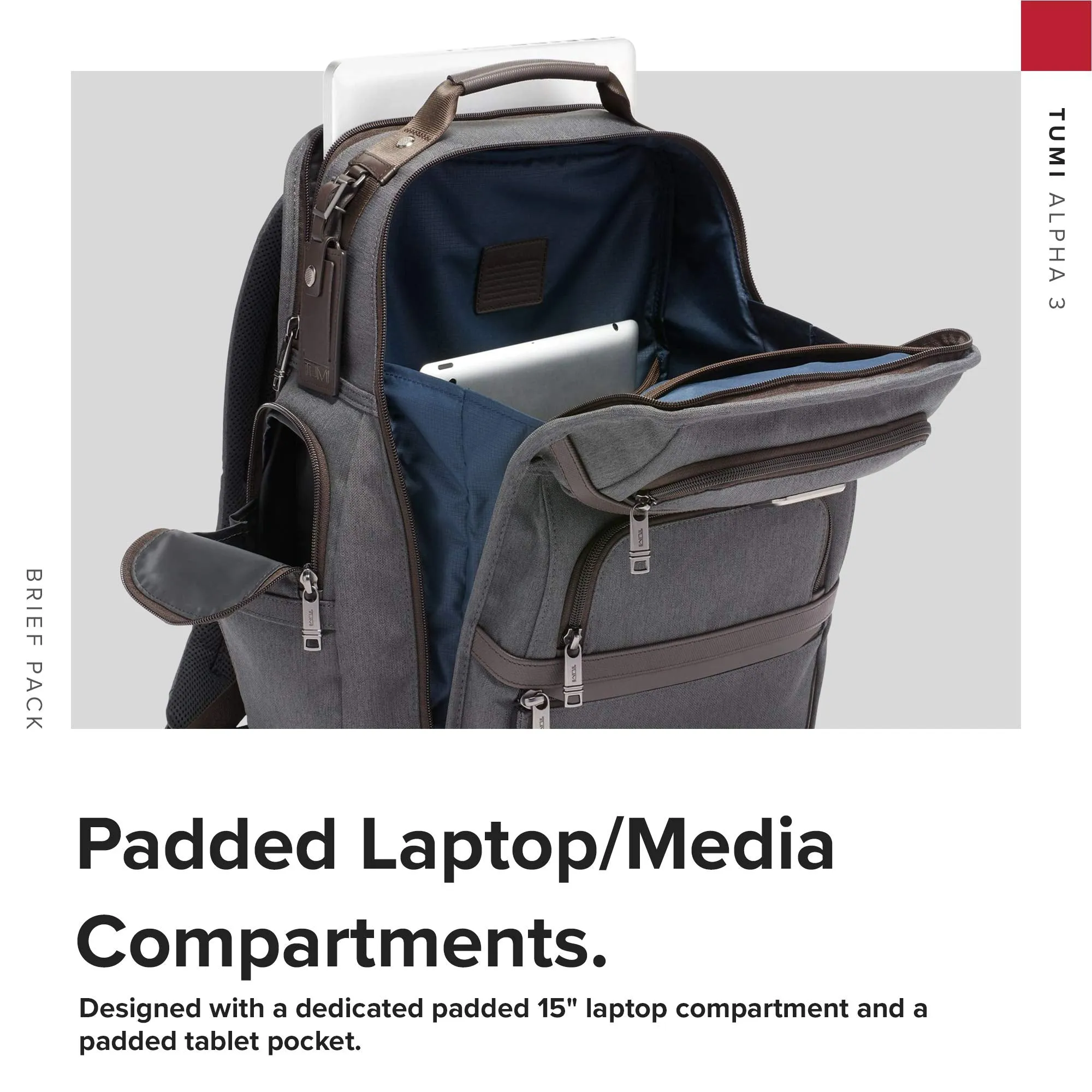 TUMI - Alpha 3 Brief Pack - 15 Inch Computer Backpack for Men and Women - Anthracite