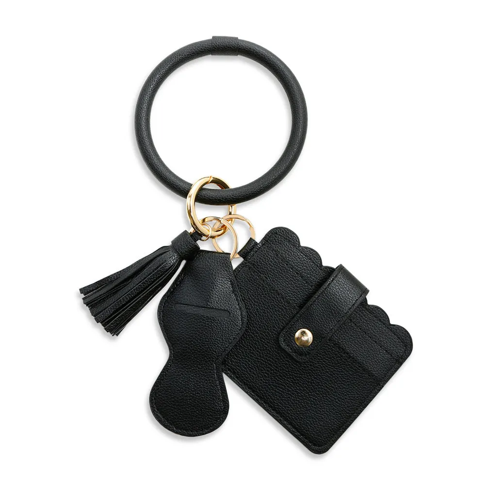 Women Wristlet Wallet Bracelet Keychain Pocket Card Holder Tassel Keyring