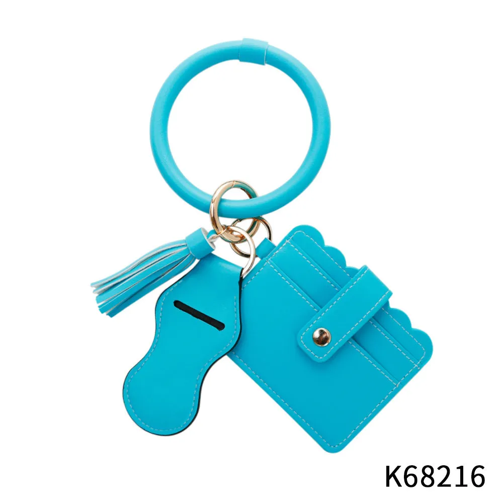 Women Wristlet Wallet Bracelet Keychain Pocket Card Holder Tassel Keyring