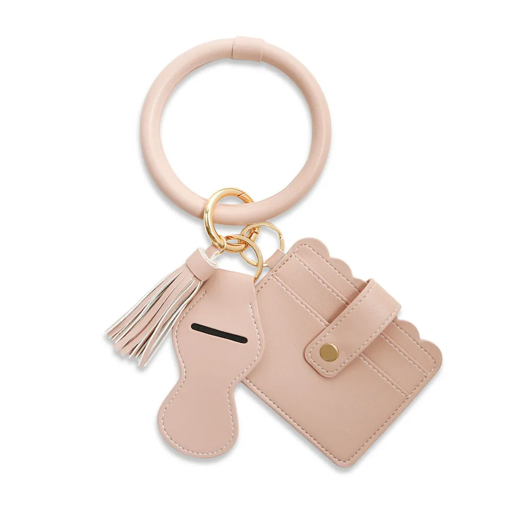 Women Wristlet Wallet Bracelet Keychain Pocket Card Holder Tassel Keyring