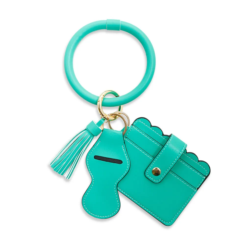 Women Wristlet Wallet Bracelet Keychain Pocket Card Holder Tassel Keyring