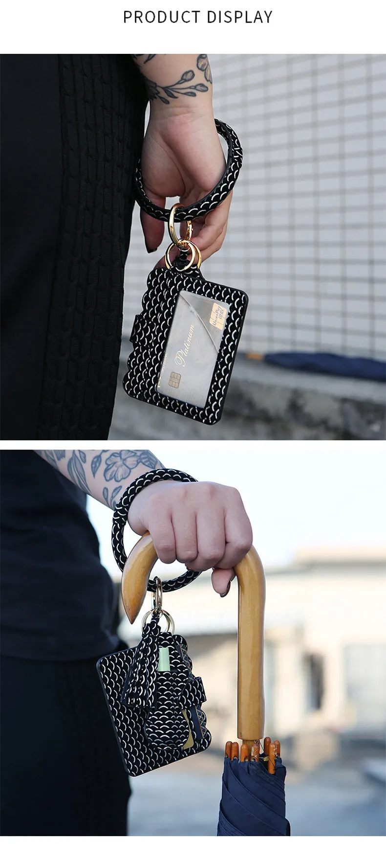 Women Wristlet Wallet Bracelet Keychain Pocket Card Holder Tassel Keyring