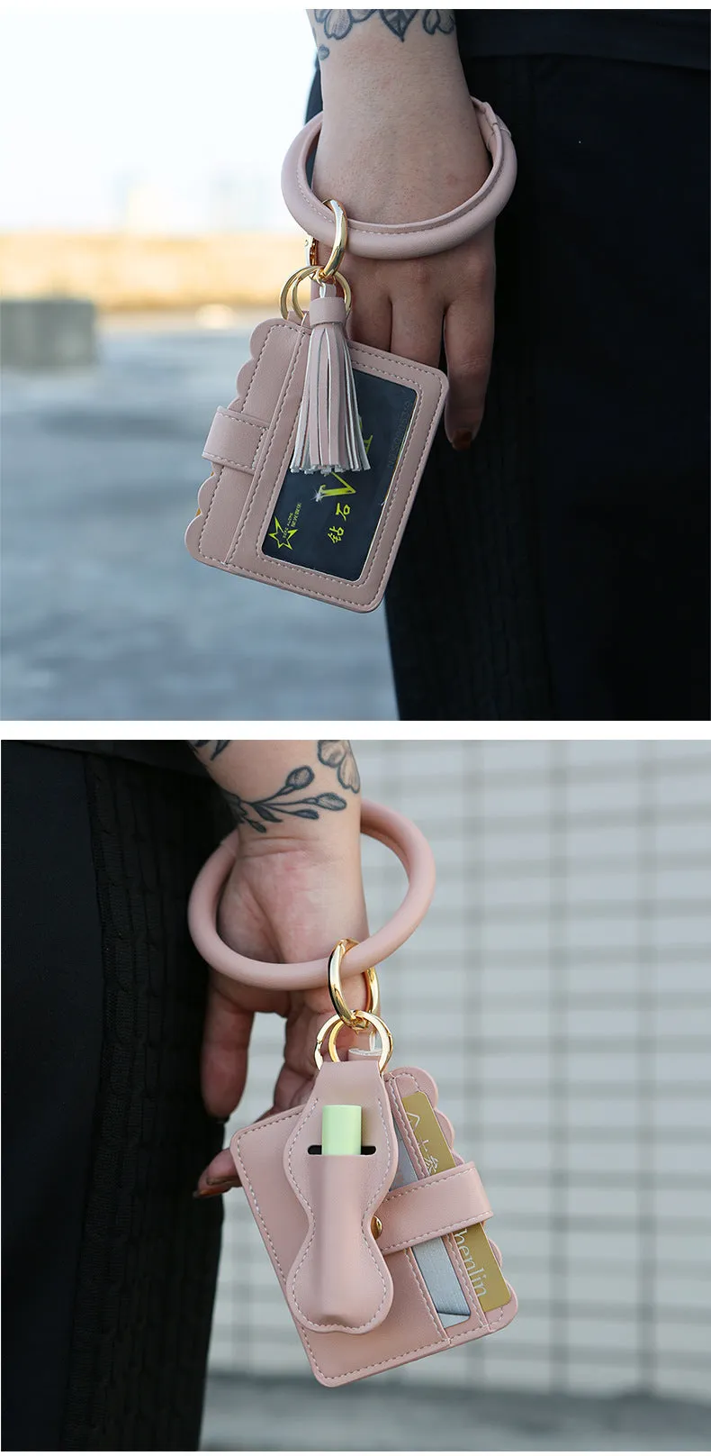 Women Wristlet Wallet Bracelet Keychain Pocket Card Holder Tassel Keyring
