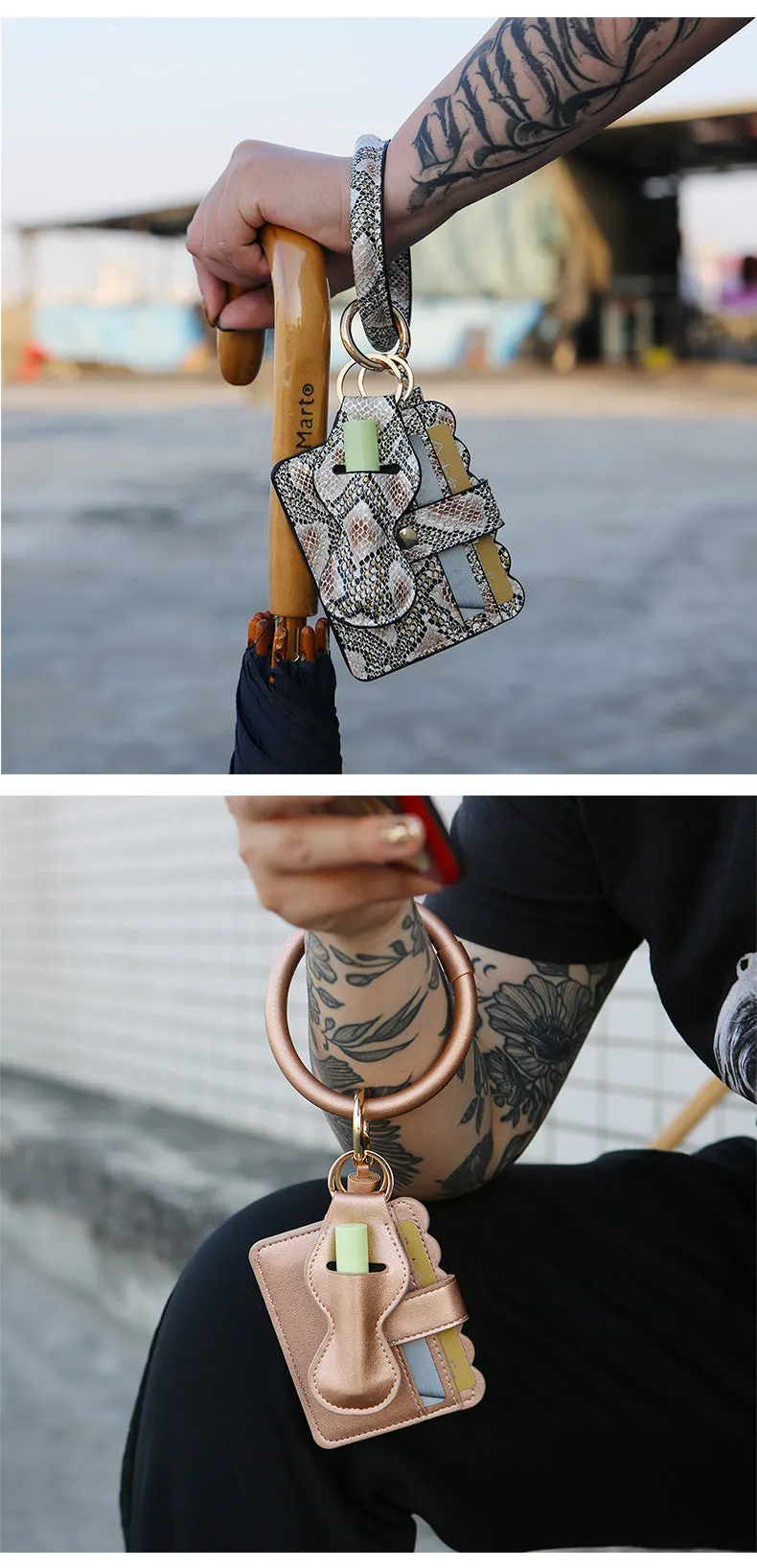 Women Wristlet Wallet Bracelet Keychain Pocket Card Holder Tassel Keyring