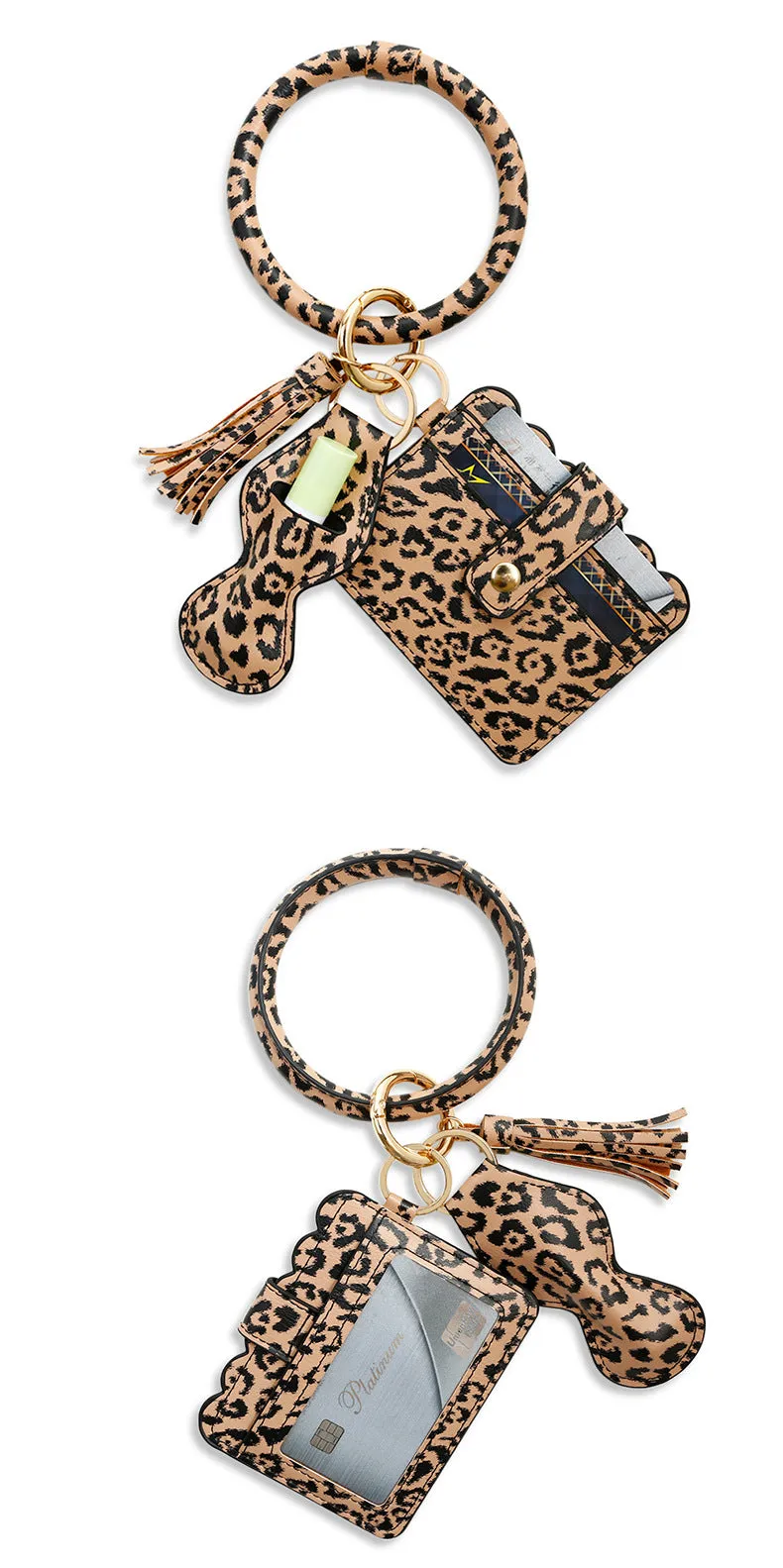 Women Wristlet Wallet Bracelet Keychain Pocket Card Holder Tassel Keyring