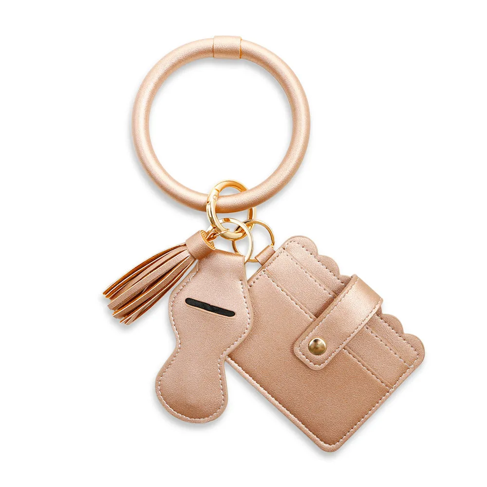 Women Wristlet Wallet Bracelet Keychain Pocket Card Holder Tassel Keyring